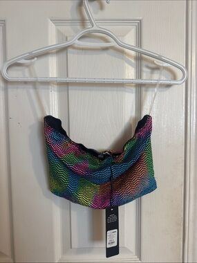 Fashion Nova Rainbow Sequin Crop Top with Black Trim